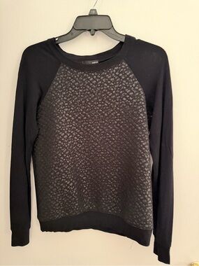AQUA Quilted Mixed Media Raglan Long Sleeve Top Black XS